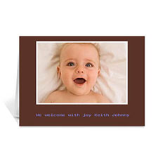 Tarjeta de felicitación personalizada con fotografías de bebé en color chocolate 