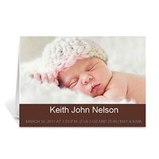 Tarjeta personalizada con fotografías de bebés en color chocolate. Doblado Simple 5x7