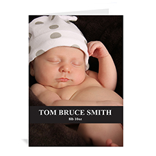Tarjeta clásica personalizada con fotografía de bebé en color Negro. Doblado Retrato 5x7