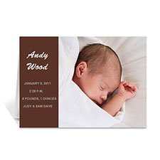 Tarjeta de Anuncio de Nacimiento de bebé con fotografía en color Chocolate 5x7 Moderno