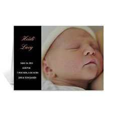 Tarjeta clásica personalizada con fotografía de bebé en color Negro. Doblado Moderno 5x7