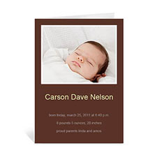 Tarjetas de felicitación personalizadas con fotografías de bebés en color chocolate. Doblado Retrato 5x7
