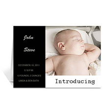 Tarjeta de Anuncio de Nacimiento de bebé con fotografía en color Negro 5x7 Moderno