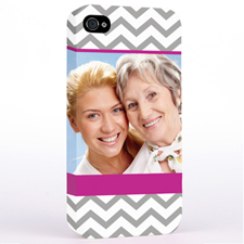 Personalized Grey & Hot Pink Chevron Photo iPhone 4 Hard Case Cover