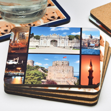 Portavasos de corcho personalizado con Collage de 6 fotografías (1 Portavasos)