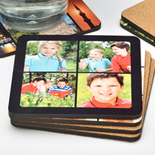 Portavasos de corcho personalizado con Collage de 4 fotografías (1 Portavasos)