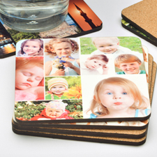Portavasos de corcho personalizado con Collage de 9 fotografías (1 Portavasos)
