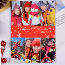 Tarjeta personalizada de Navidad con collage de 4 fotografías color verde