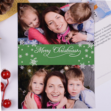 Tarjeta personalizada de Navidad con collage de 2 fotografías color verde