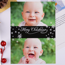 Tarjeta personalizada de Navidad con collage de 2 fotografías color negro