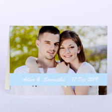 Tarjeta personalizada con fotografía de boda. Azul Celeste. 12.7x17.7. Casual