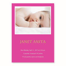 Tarjeta personalizada de anuncio de nacimiento color rosa