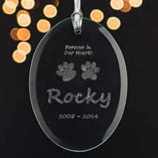 Personalized Laser Etched Paw Prints On Our Heart Glass Ornament