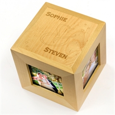 Corazones flotantes Foto-cuboo de madera grabado personalizado 