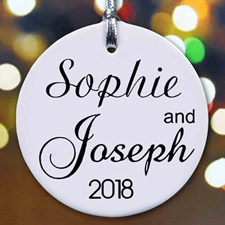 Personalized White Color & Text Round Porcelain Ornament