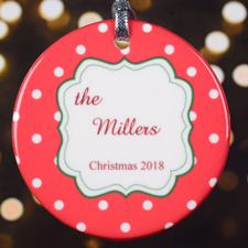 Personalized Christmas Red Polka Dot Round Porcelain Ornament