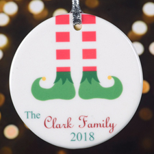 Personalized Red White Stocking Round Porcelain Ornament