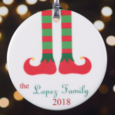 Personalized Red Green Stocking Round Porcelain Ornament