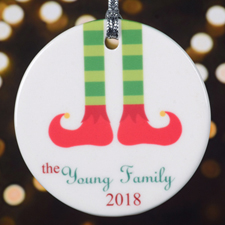Personalized Green Stocking Round Porcelain Ornament