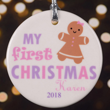 Personalized Lavender Pink Ginger Bread Round Ornament