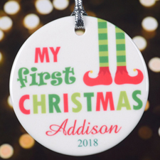 Personalized First Christmas Round Porcelain Ornament