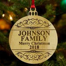 Merry Christmas Personalized Wood Round Ornament