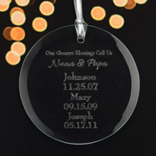 Personalized Engraving Our Greatest Blessing Round Glass Ornament
