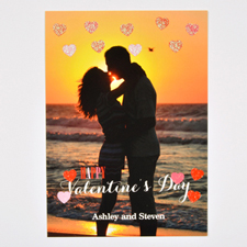 Tarjeta personalizada de San Valentín con corazones de glitter color rojo
