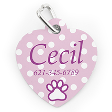 Placa de perro o gato con forma de corazón con impresión personalizada de puntos rosa claro bebé