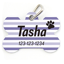 Placa de perro personalizada con forma de huella de perro color violeta