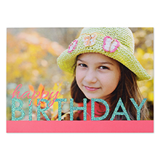 Tarjeta personalizada de cumpleaños con brillo dorado color rosa y aqua