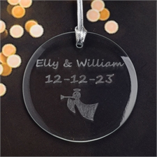 Personalized Engraving Angel Horn Round Glass Ornament