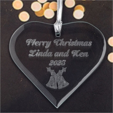 Personalized Engraved Bells Heart Shaped Ornament