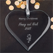 Personalized Engraved Candy Cane Heart Shaped Ornament