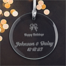 Personalized Engraving Candy Cane Round Glass Ornament