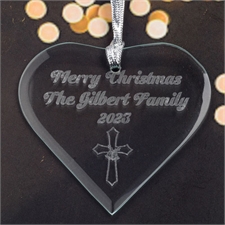Personalized Engraved Christmas Cross Heart Shaped Ornament