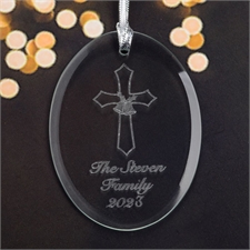 Personalized Laser Etched Christmas Cross Glass Ornament