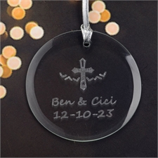 Personalized Engraving Cross Round Glass Ornament
