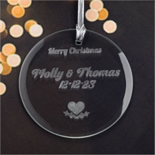 Personalized Engraving Heart Round Glass Ornament