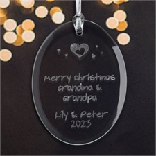 Personalized Laser Etched Hearts Of Love Glass Ornament