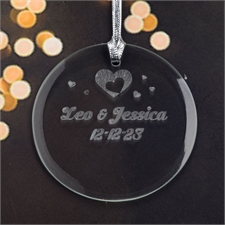 Personalized Engraving Hearts Of Love Round Glass Ornament