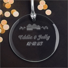 Personalized Engraving Christmas Present Round Glass Ornament