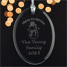 Personalized Laser Etched Snowman Glass Ornament