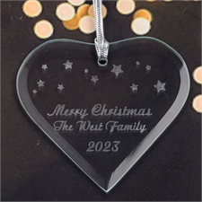 Personalized Engraved Stars Heart Shaped Ornament