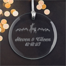 Personalized Engraving Reindeer Round Glass Ornament
