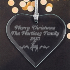 Personalized Engraved Reindeer Heart Shaped Ornament