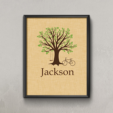 Roble familiar con bicicleta y columpio Impresión personalizada del póster, pequeño 21,59 cm x 27,94 cm 