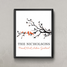 Árbol genealógico Cuatro pájaros naranjados Impresión personalizada del póster, pequeño 21,59 cm x 27,94 cm 