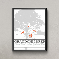Árbol genealógico gris Cinco pájaros Impresión personalizada de un póster, pequeño 21,59 cm x 27,94 cm 
