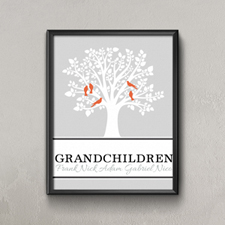 Árbol genealógico Cinco pájaros naranjados Impresión personalizada de un póster pequeño 21,59 cm x 27,94 cm 